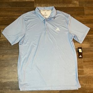 Adidas Golf Men Polo Shirt LARGE With UPF 50 Glow Blue Dot Print NEW WITH TAGS
